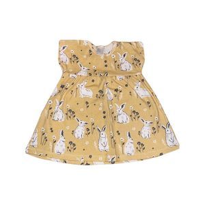 New Tesa Babe Mustard Short Sleeve Rabbit Pattern Baby Tunic Dress Top 6-12 Mon